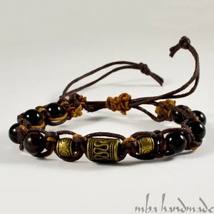 MEN'S ONYX NATURAL GEMSTONE BEADED SHAMBALLA BRACELET MBA HANDMADE VINTAGE - Picture 1 of 2