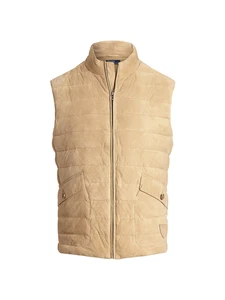 $898 Polo Ralph Lauren Men's Quilted Suede Vest, Khaki, Medium - Picture 1 of 4