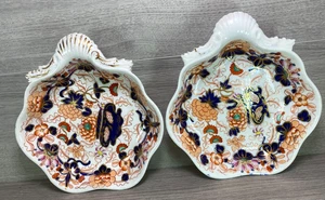 2x WORCESTER CHAMBERLAIN'S ENGLISH IMARI PORCELAIN SHELL SERVING DISH c.1820 - Picture 1 of 24