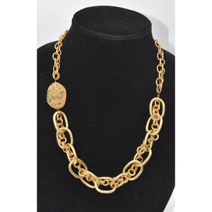 a.v. Max Satin Matte Gold Tone Chain Link & Quartz Couture Statement Necklace - Picture 1 of 9