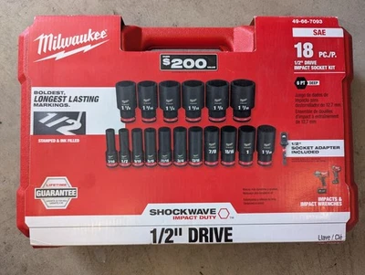 Milwaukee Shockwave 1/2" Drive SAE 6 Point Impact 18 Socket Set - 49-66-7093 - Image 1 of 2