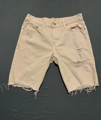 Levi's 511 Distressed 牛仔短裤男式 33 粉色磨边生边三文鱼撕裂 — 第 1/4 张图片