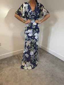 LIPSY SIZE 12 DRESS NAVY FLORAL FULLY RUCHED BODYCON MAXI BRAND NEW WITH TAGS - Picture 1 of 7