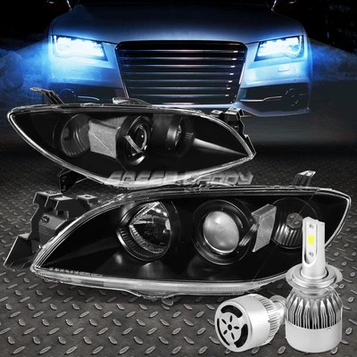 BLACK HOUSING CLEAR SIDE PROJECTOR HEADLIGHT+6000K HID LED+FAN FOR 04-09 MAZDA3 - Image 1 of 4