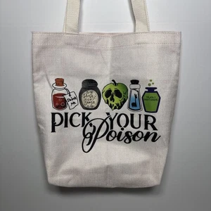 Borsa tote tela morbida grafica Evil Queen scegli il tuo veleno strega cattiva Halloween - Foto 1 di 6