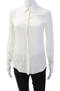 Theory Damen 100 % Seide weiß Kragen Langarm Knopfleiste Bluse Größe PP - Bild 1 von 6
