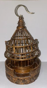 Antiker chinesischer Bambus Grille Käfig mit blau & weiß Porzellan Futterbecher - Bild 1 von 11