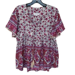 Top THML Boho Hippie Manga Acampanada con Borla de Crochet Cuello Corbata Talla XL - Imagen 1 de 9