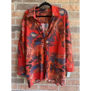 Calessa Damen mehrfarbig abstrakt 3/4 Ärmel Knopfleiste Bluse Tops Gr. 1X Neu mit Etikett - Bild 1 von 5