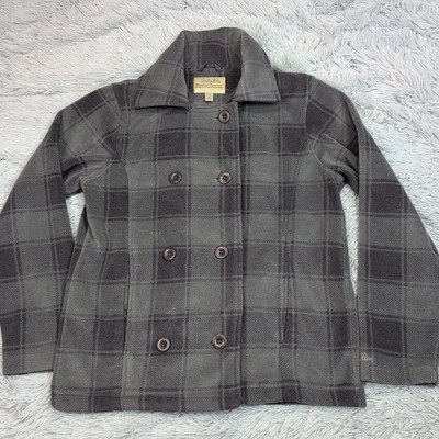 Cabela's Jacket Womens M Gray Plaid Peacoat Soft Cozy Pockets Outdoors Button Up - Image 1 of 4