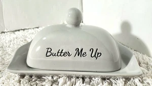 Collector Vintage Light Grey "Butter Me Up" Butter Dish Plate And Lid, Free Ship - Picture 1 of 8