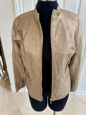 Ruby Rd Gold Studded Faux Leather  Jacket - 80’s Glam - Size 8 - Fun Party Retro - Image 1 of 4