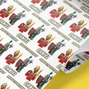 Personalised Lego Knight & King Wrapping Paper – Custom Name Gift Wrap for Kids - Picture 1 of 7