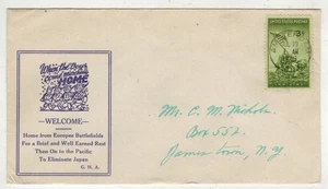 Segunda Guerra Mundial Patriótico AMSTERDAM NY BULLSEYE CANCELAR EN 929 INFANTES DE MARINA NIÑOS VIENEN MARCHANDO A CASA - Imagen 1 de 1