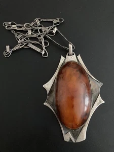 Absolutely massive silver and amber Polish necklace - Picture 1 of 7