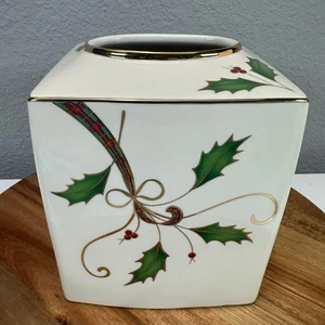 Lenox Holiday Nouveau Tissue Box Cover Christmas Holly Berries Gold RetiredTrim - Bild 1 von 5