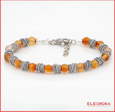 Braccialetto da uomo in Argento 925 Bracciale Pietre Corniola e Filigrana Sarda - Immagine 1 di 4