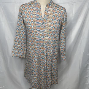 Roller Rabbit Dress Tunic Pink Blue Light Weight Cotton Pintuck pleat Coverup - Picture 1 of 10