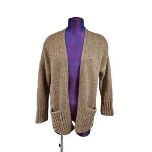 J. Jill Tan & Silver Sequin Open Front Cardigan Sweater Size XSP Women's J64 - Picture 1 of 9