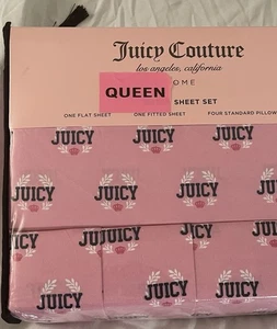Juicy Couture Queen Bettwäsche Set Rosa Wappen Logo Juicy Vier Kissenbezüge Neu mit Etikett - Bild 1 von 6