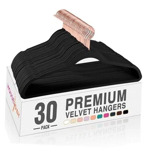 Velvet Hangers Premium Non-Slip Felt Hangers, Sturdy Clothes 30 Pack Black - Picture 1 of 8