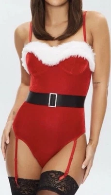 Ann Summers-SEXY SANTA VELVET BODY Size M12-14 -New Removable Suspenders RRP£28 - Image 1 of 4