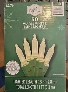 Holiday Time 50 LED Warm White Mini Lights with Green Wire 11.2 ft Long New! - Picture 1 of 3