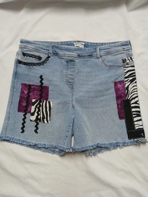 Pantalones cortos de mezclilla reciclados para mujer 18 tiro alto elásticos caprichosos festival grunge indie Foto 1 de 4