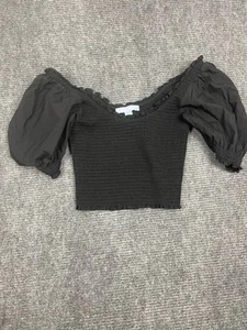 Hill House Top Aiko Black Nap Women's Size Large Short Puff sleeve - Picture 1 of 7