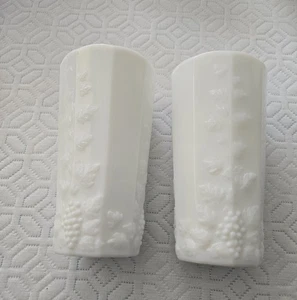 (2) Westmoreland Milk Glass Drinking Glasses 8oz Each. Grape & Leaf Pattern - Picture 1 of 2