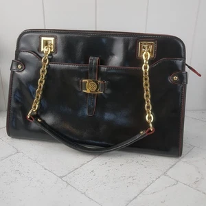 Antonio Melani schwarze Lederhandtasche roter Besatz abnehmbare Kettenriemen & Staubbeutel - Bild 1 von 14