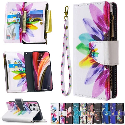 Case For iPhone 16 15 14 13 12 Pro Max Zipper Bag Card Wallet Flip Phone Cover