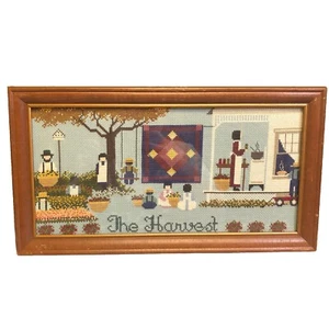 Vintage Nadelspitze Kreuzstich The Harvest Kunstwerk 15,5" x 8,5" Holzrahmen - Bild 1 von 5
