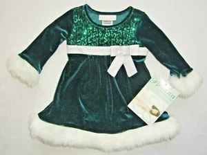 Festtagskleid grün weiß NEU! Gr. 74 - 92 Kleid Weihnachtskleid Blumenmädchen - Bild 1 von 1