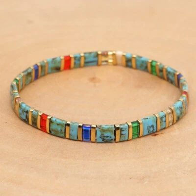 Pulsera Hecha a Mano Moda con Cuentas Étnica Color Arco Iris Joyería Regalo para Mujer Foto 1 de 4