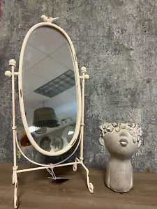 Standing Swing Tabletop Mirror Cottage Bird Oval Distressed Metal - Picture 1 of 3