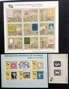 Italia 1985, i 3 foglietti emessi per la mostra "Italia '85", nuovi al facciale - Foto 1 di 4