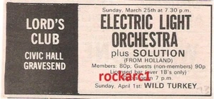 ELO Lords Club Gravesend 25-March 1973 UK TIMELINE Advert - 2x3 inches - Imagen 1 de 1