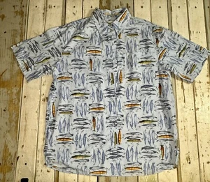 Columbia River Lodge Shirt Mens Size Large Button Up Blue All Over Fish Print - Picture 1 of 14