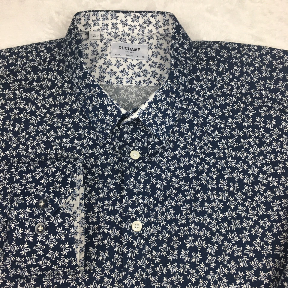 Camisa de vestir Duchamp para hombre XXL azul/blanco estampado floral calce ajustado Foto 1 de 4