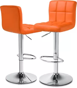 Bar Stools Set of 2 Square Back PU Leather Counter Height Adjustable Swivel Bars - Picture 1 of 9
