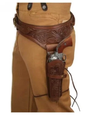 Gun Holster Belt Leather Revolver Cowboy Tooled .22 .35/357 .44/45 Cal Western - Image 1 of 4