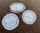 3 Vintage Handmade Round 10-inch Crocheted Doilies.  Charming Antique props.