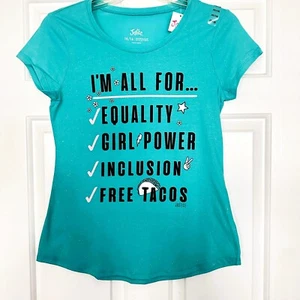 NWT Girls Justice Size 14/16 Teal Short Sleeve Top - I'm All For… - Picture 1 of 4