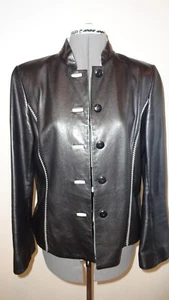 Vintage Dana Buchman Black Genuine Leather Jacket Size 10 Mint Condition - Picture 1 of 11