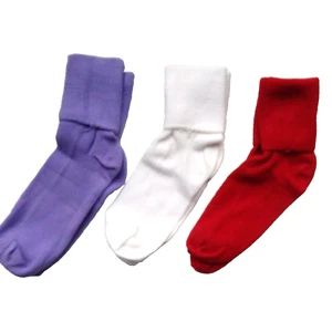 Girls Size Medium Bobby Socks 3 Pack White, Purple & Red Shoe Size 10 1/2-3 1/2 - Picture 1 of 3
