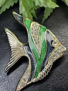 Vintage Signed DANECRAFT Blue & Green Rhinestone FISH Pin Brooch - Picture 1 of 4