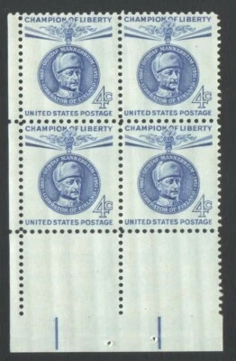 Vintage Unused US Postage Block 4 Cent Stamps GUSTAF MANNERHEIM Finland LIBERTY - Image 1 of 2