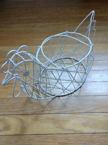Metal Wire Chicken Hen Egg Basket Primitive Rustic Farm Vintage White Cover