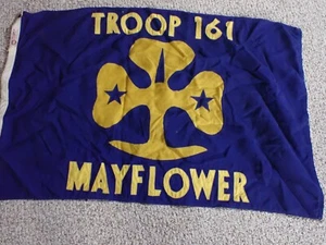 TROOP 161 MAYFLOWER GIRL SCOUT OF AMERICA FLAF HAND STICHED 1950S 25X23 INCHES - Picture 1 of 3